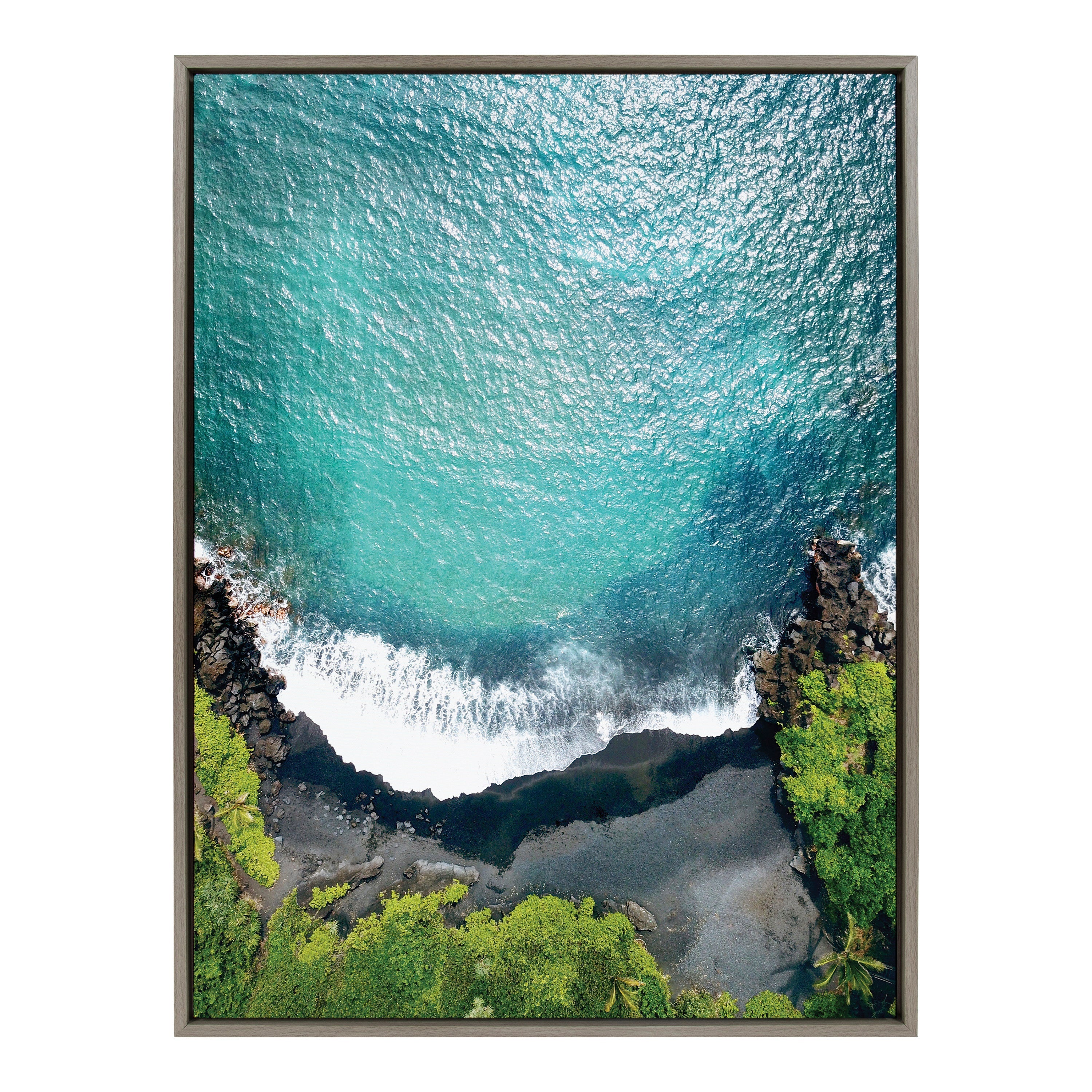 Sylvie Maui Black Sand Beach 1 Framed Canvas by Rachel Bolgov