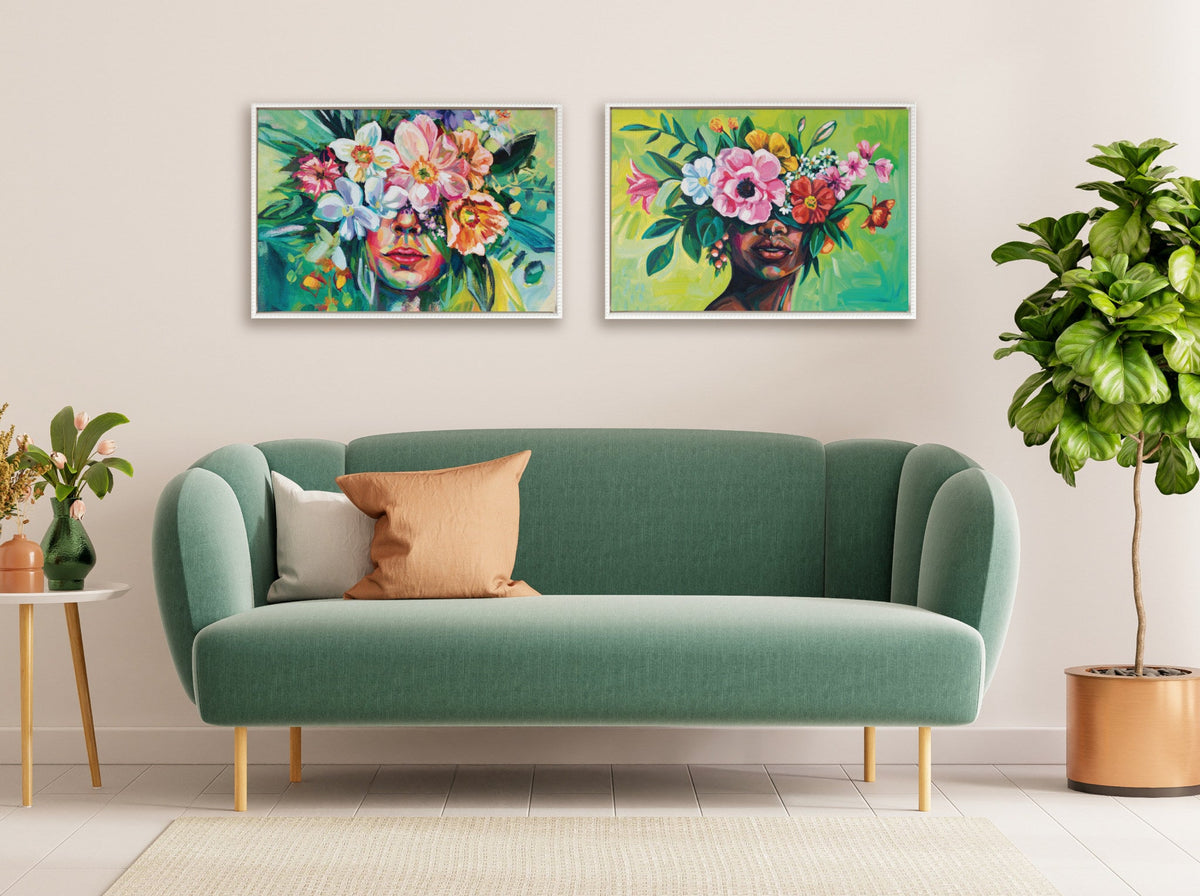 Sylvie Beaded She Thrived in the Overgrowth Framed Canvas by Rachel Christopoulos
