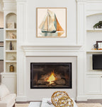Sylvie Mid Century Modern Geometric Sailboat Framed Canvas by The Creative Bunch Studio