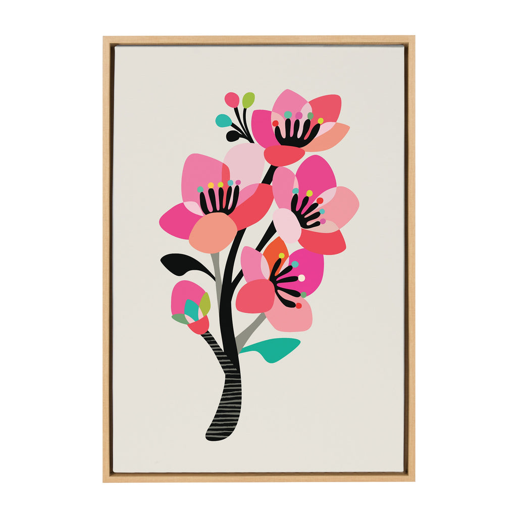Sylvie Mid Century Modern Cherry Blossoms Framed Canvas by Rachel Lee of My Dream Wall