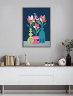 Sylvie Mid Century Modern Magnolias Framed Canvas by Rachel Lee of My Dream Wall