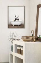 Sylvie Panda Waving in Rustic Bath Framed Canvas by Amy Peterson Art Studio