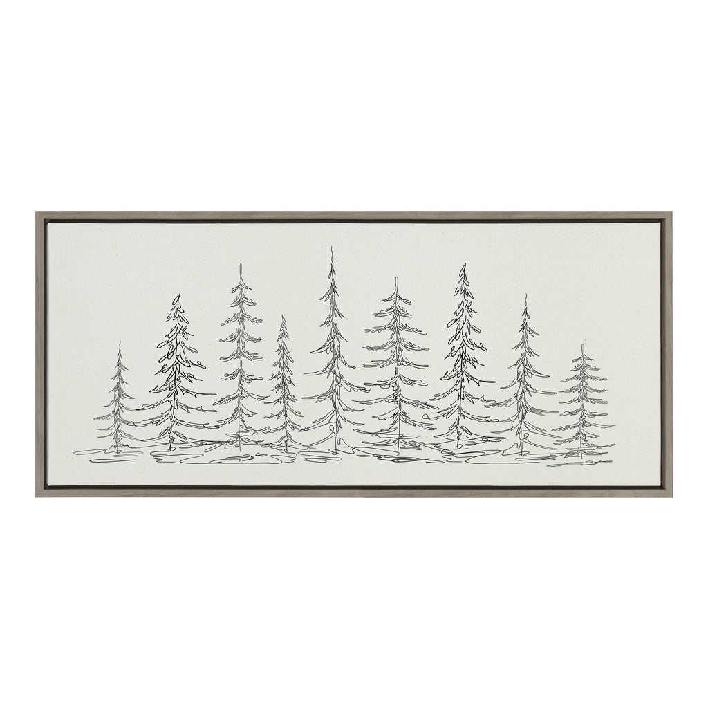 Sylvie Minimalist Evergreen Trees Sketch Framed Canvas by The Creative Bunch Studio