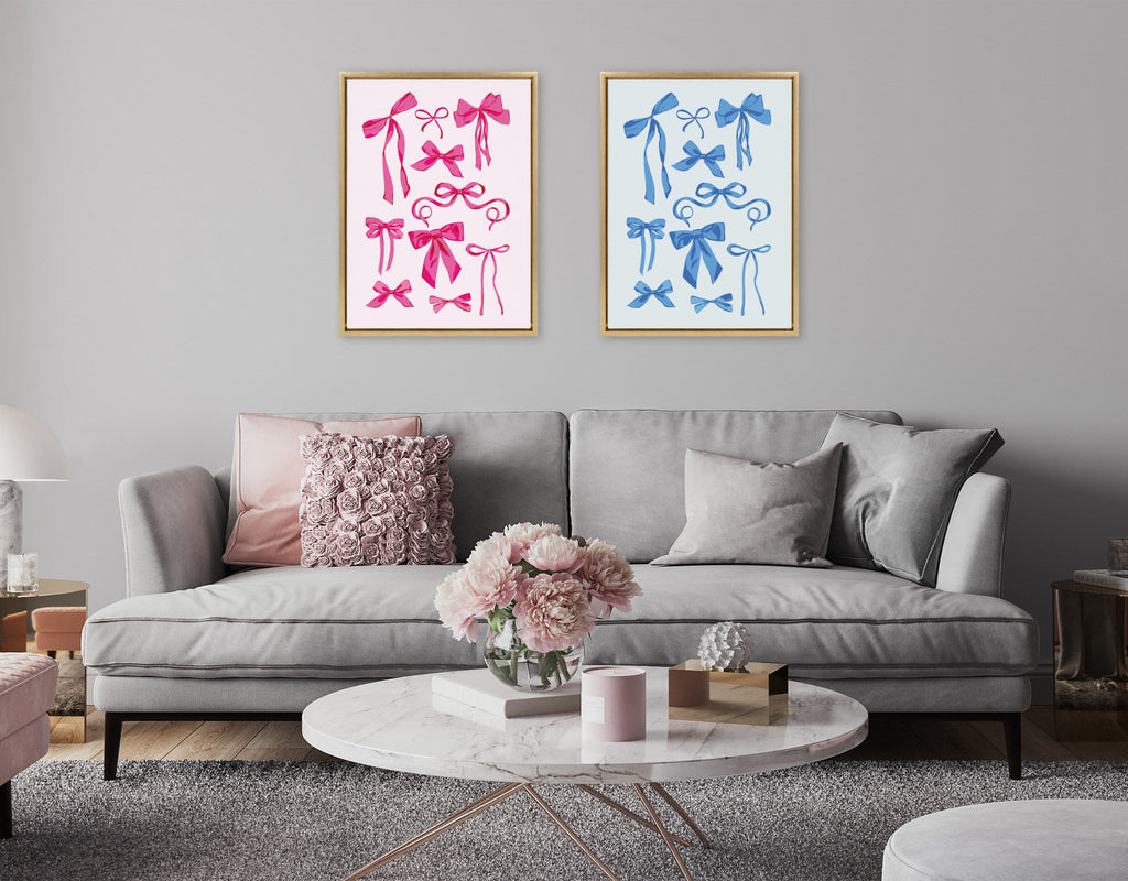 Sylvie Pink Bows Framed Canvas by Honey Island Studio