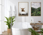 Sylvie Highland Cow in Tub Color Framed Canvas by Amy Peterson Art Studio