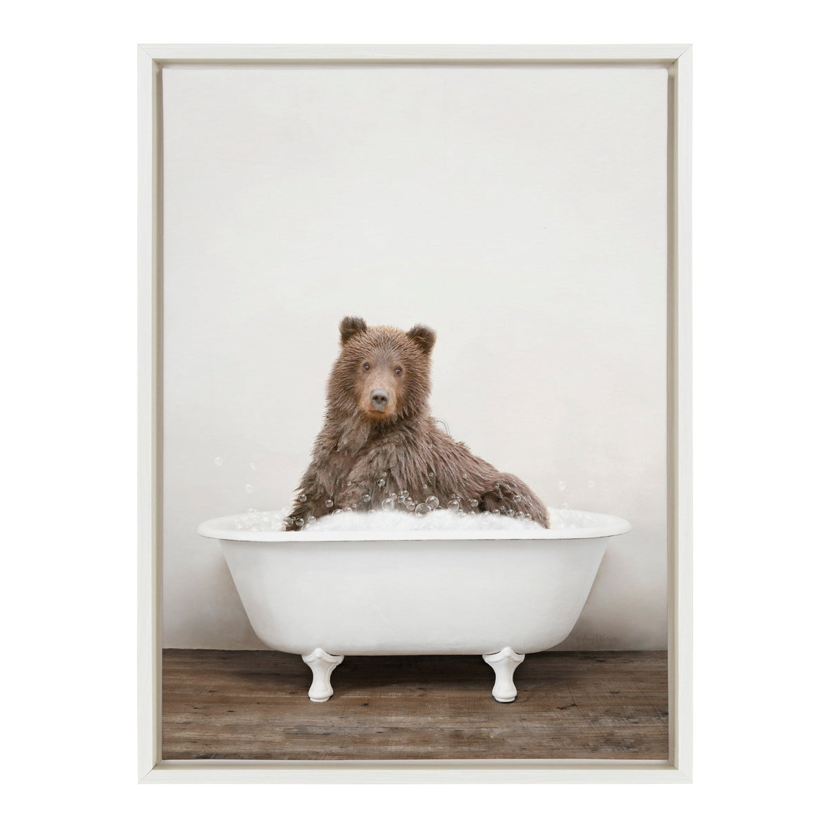 Sylvie Bear Rustic Bubble Bath Framed Canvas by Amy Peterson Art Studio