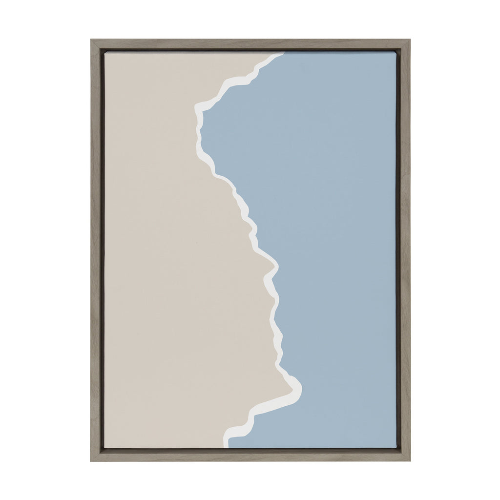 Sylvie Muted Abstract Landscape Beige and Blue Framed Canvas by The Creative Bunch Studio