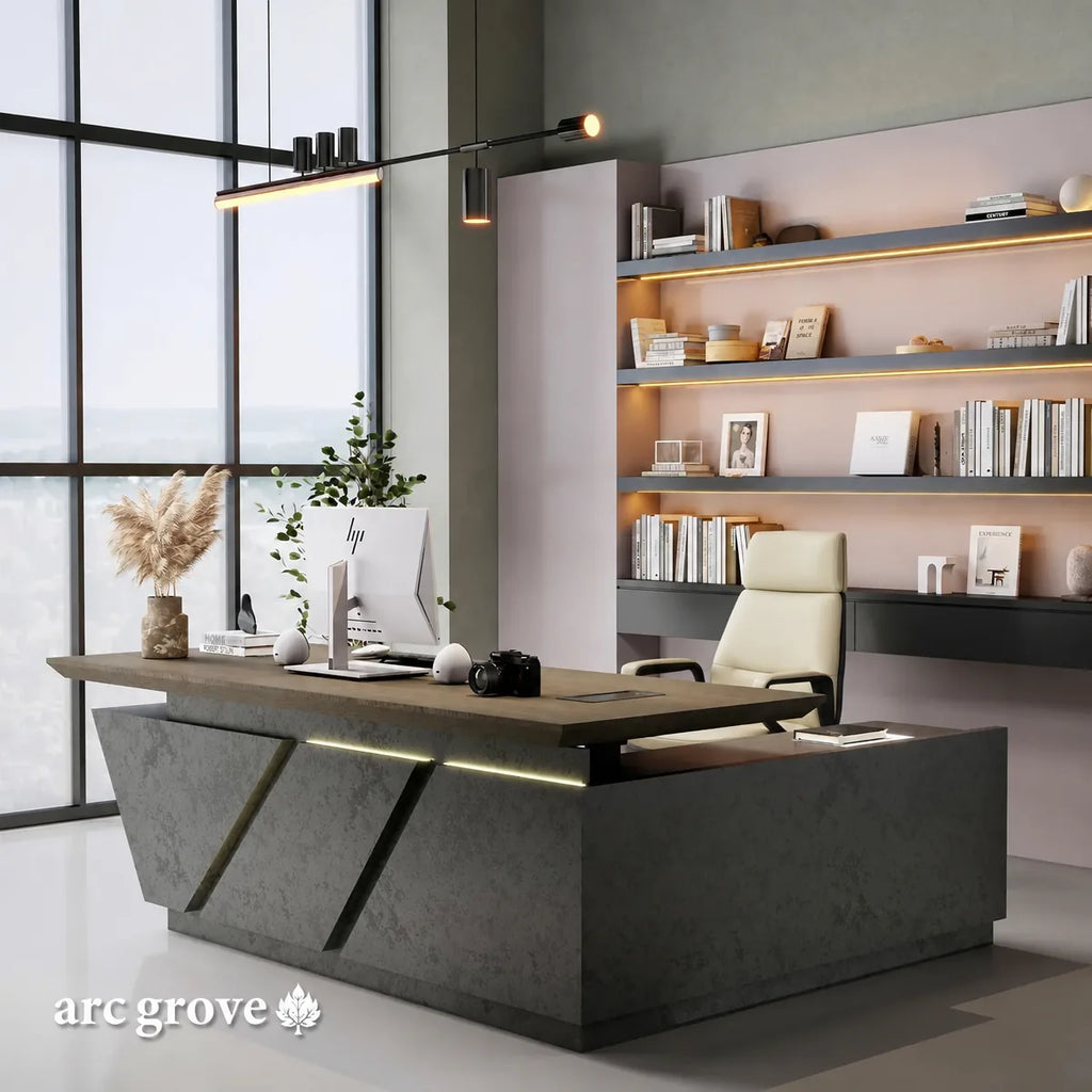 Maverick · Standing L-Shaped Executive Desk, Adjustable Height