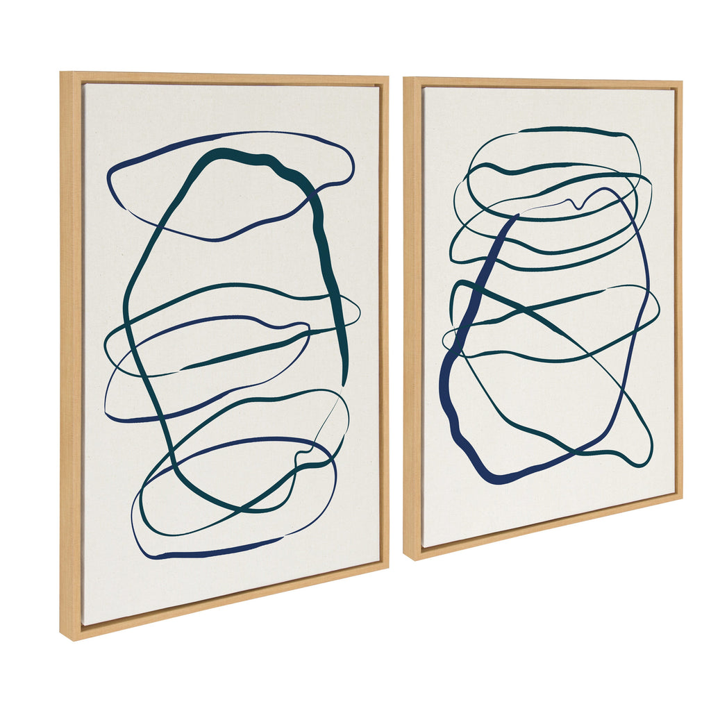 Sylvie Blue and Green Expressive Abstract 1 and 2 Framed Canvas Art Set by The Creative Bunch Studio