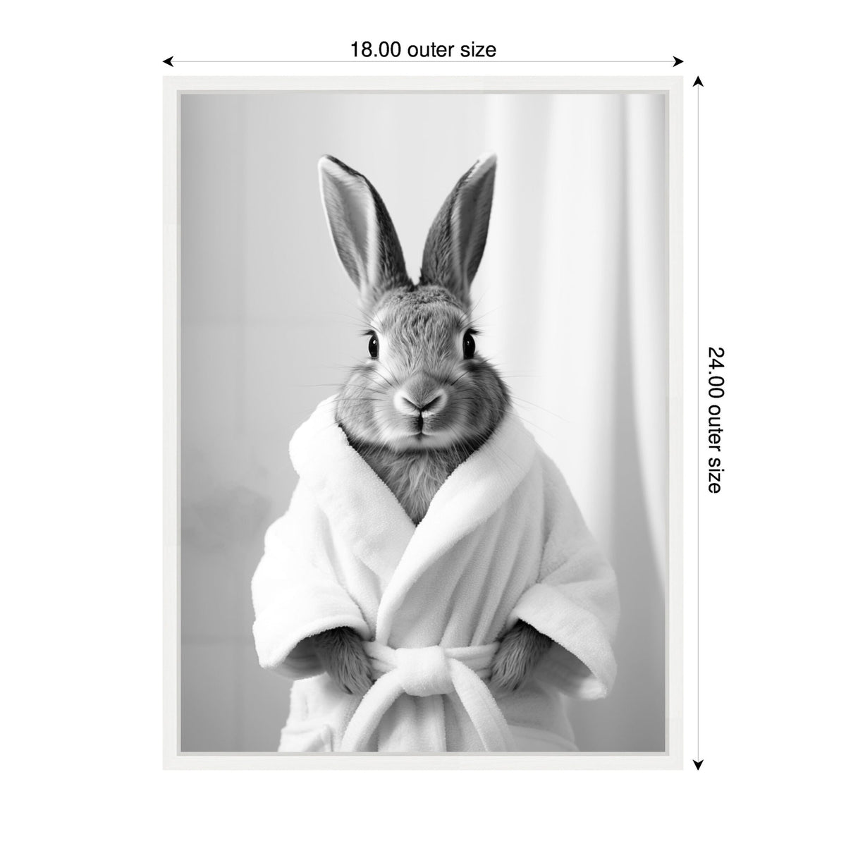 Sylvie Bunny Bathroom Art Towel Robe Black and White Framed Canvas by The Creative Bunch Studio