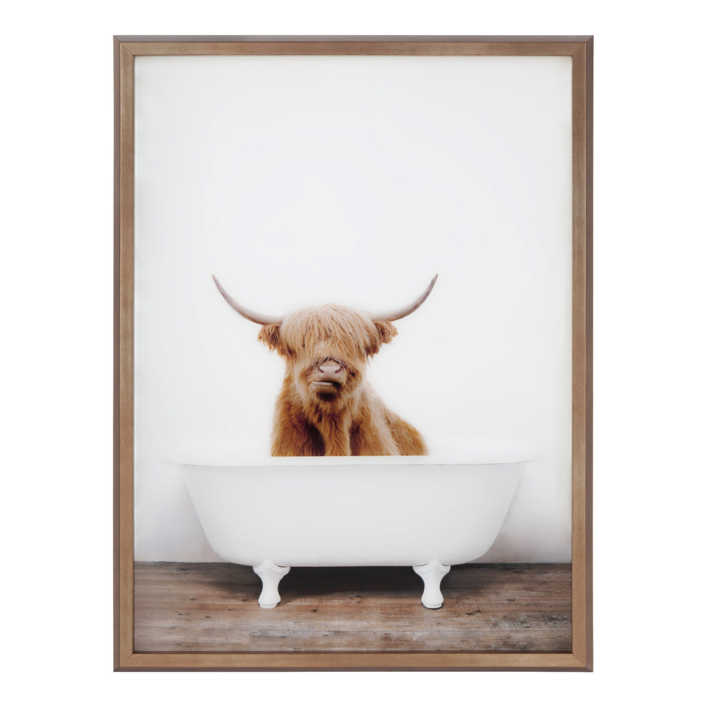 Blake Highland Cow in Tub Color Framed Printed Glass by Amy Peterson Art Studio
