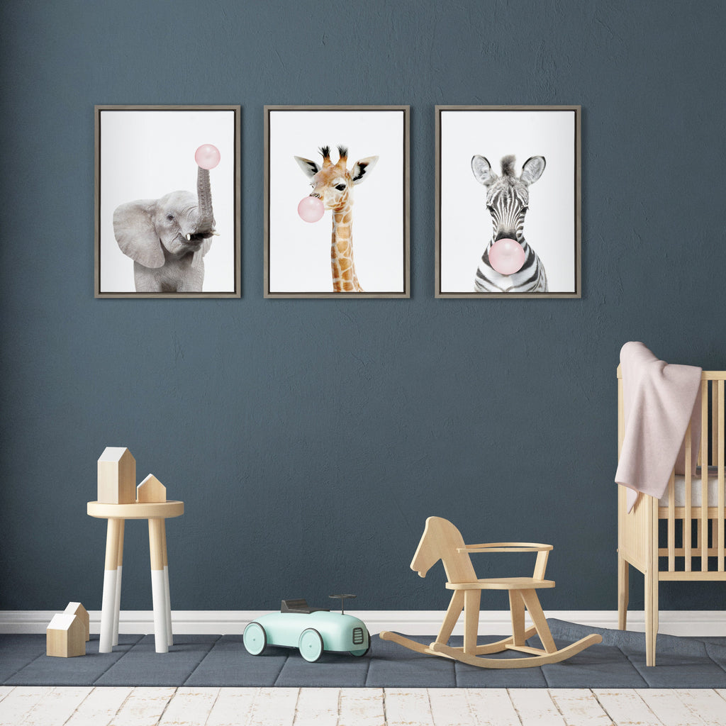 Sylvie Bubble Gum Zebra Framed Canvas by Amy Peterson Art Studio