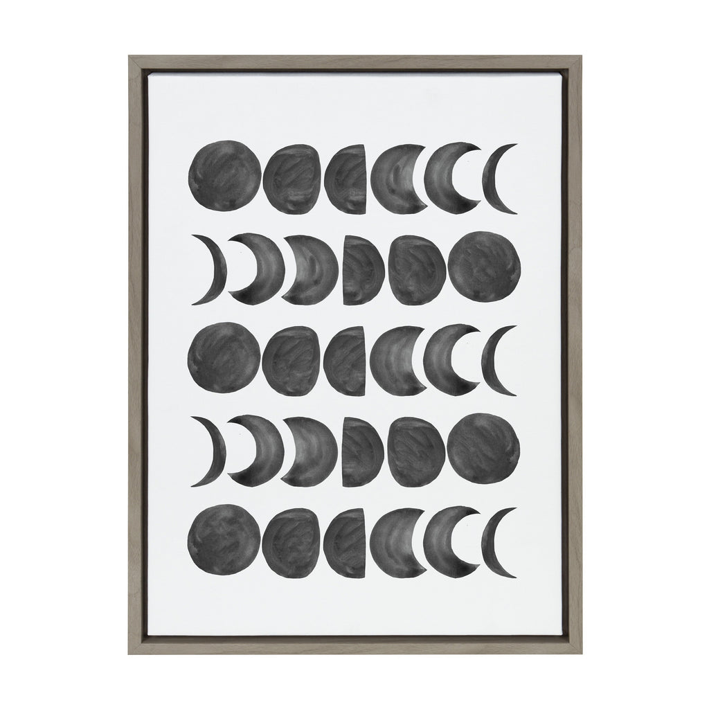 Sylvie 901 Moon Phases Black on White Framed Canvas by Teju Reval of SnazzyHues