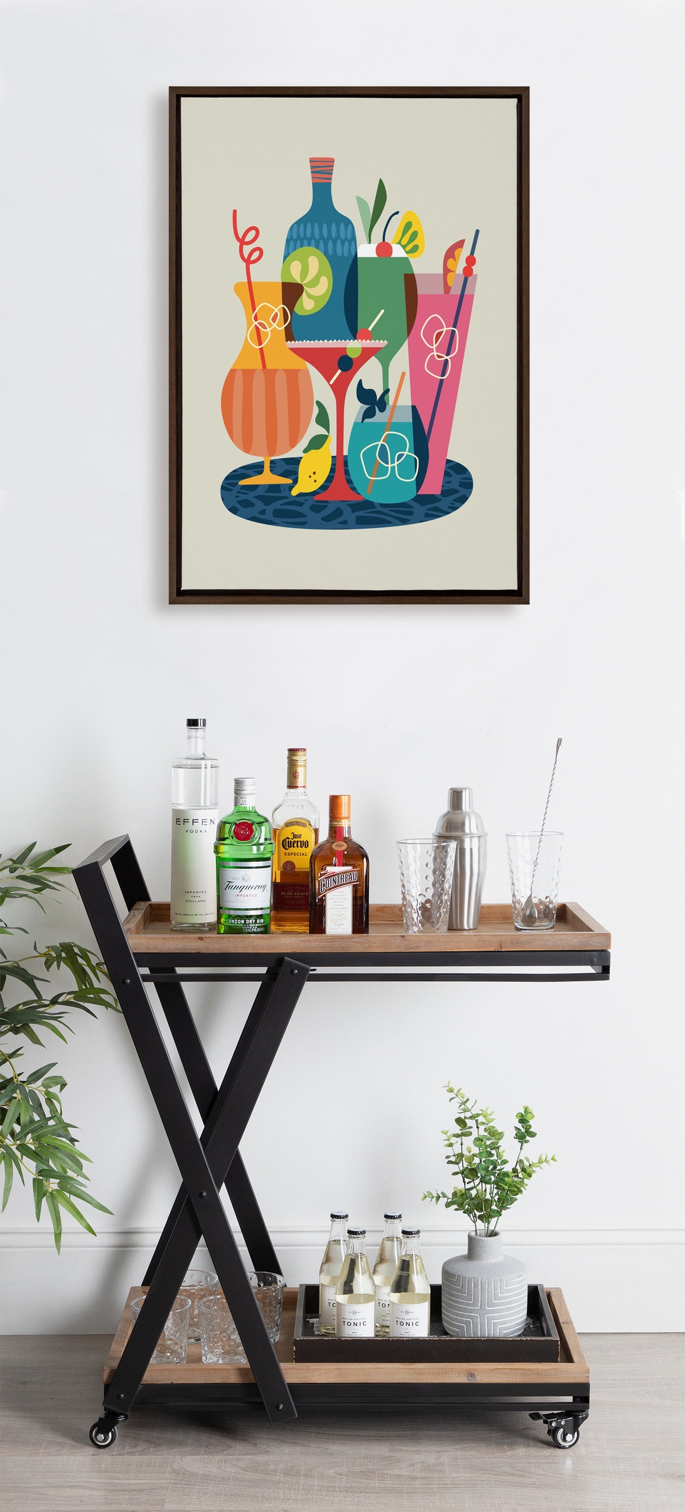 Sylvie Mid Century Modern Cocktails Framed Canvas by Rachel Lee of My Dream Wall