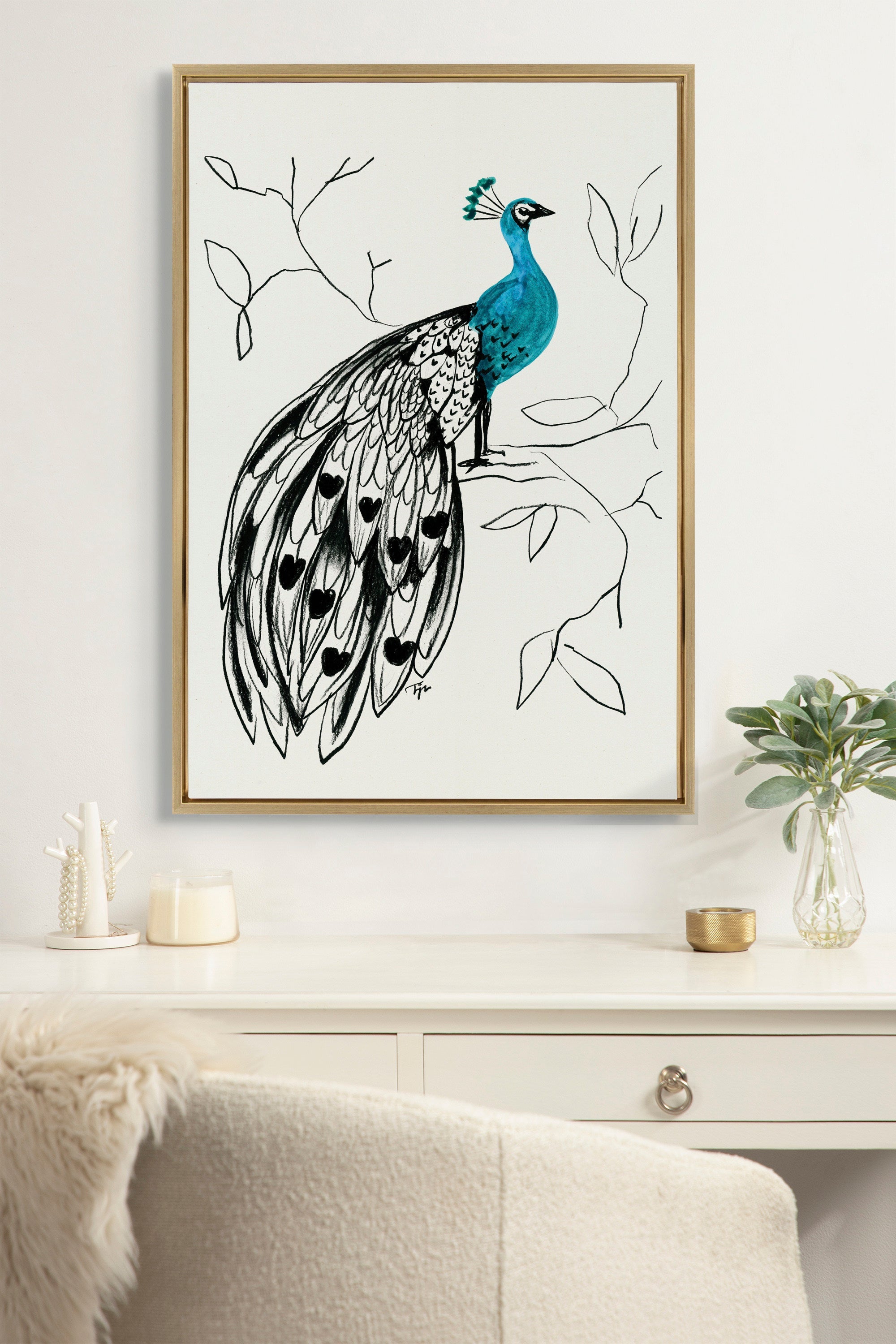 Sylvie 658 Peacock Framed Canvas by Teju Reval of SnazzyHues