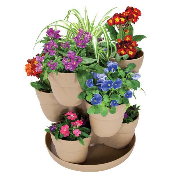 Emscogroup 2380-1 Bloomers Flower Tower 3-Tier Set - Sand
