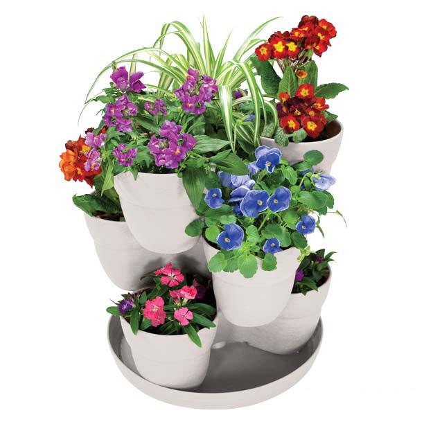 Emscogroup 2384-1 Bloomers-3 Tier Flower Tower  Pods Fit 5  Potted Plants  Includes Tray  Stacking