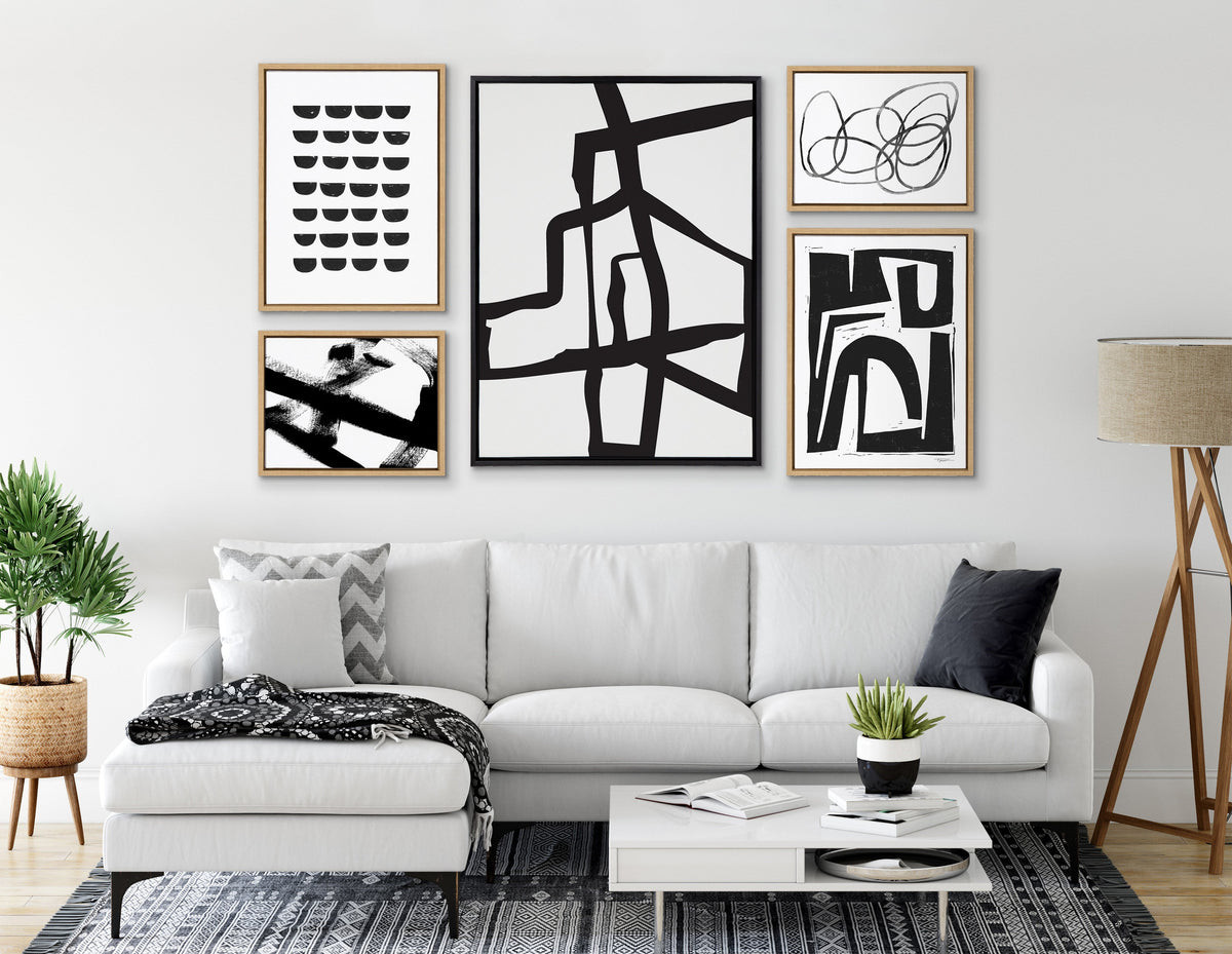 Sylvie Bold Sophisticated Abstract Black Stroke Framed Canvas by The Creative Bunch Studio