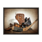 Sylvie Hockey Gear Framed Canvas by Shawn St. Peter