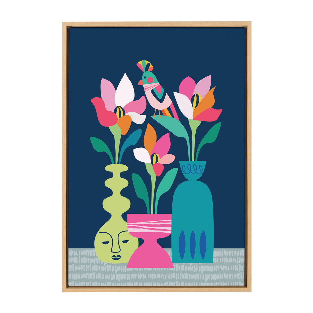 Sylvie Mid Century Modern Magnolias Framed Canvas by Rachel Lee of My Dream Wall