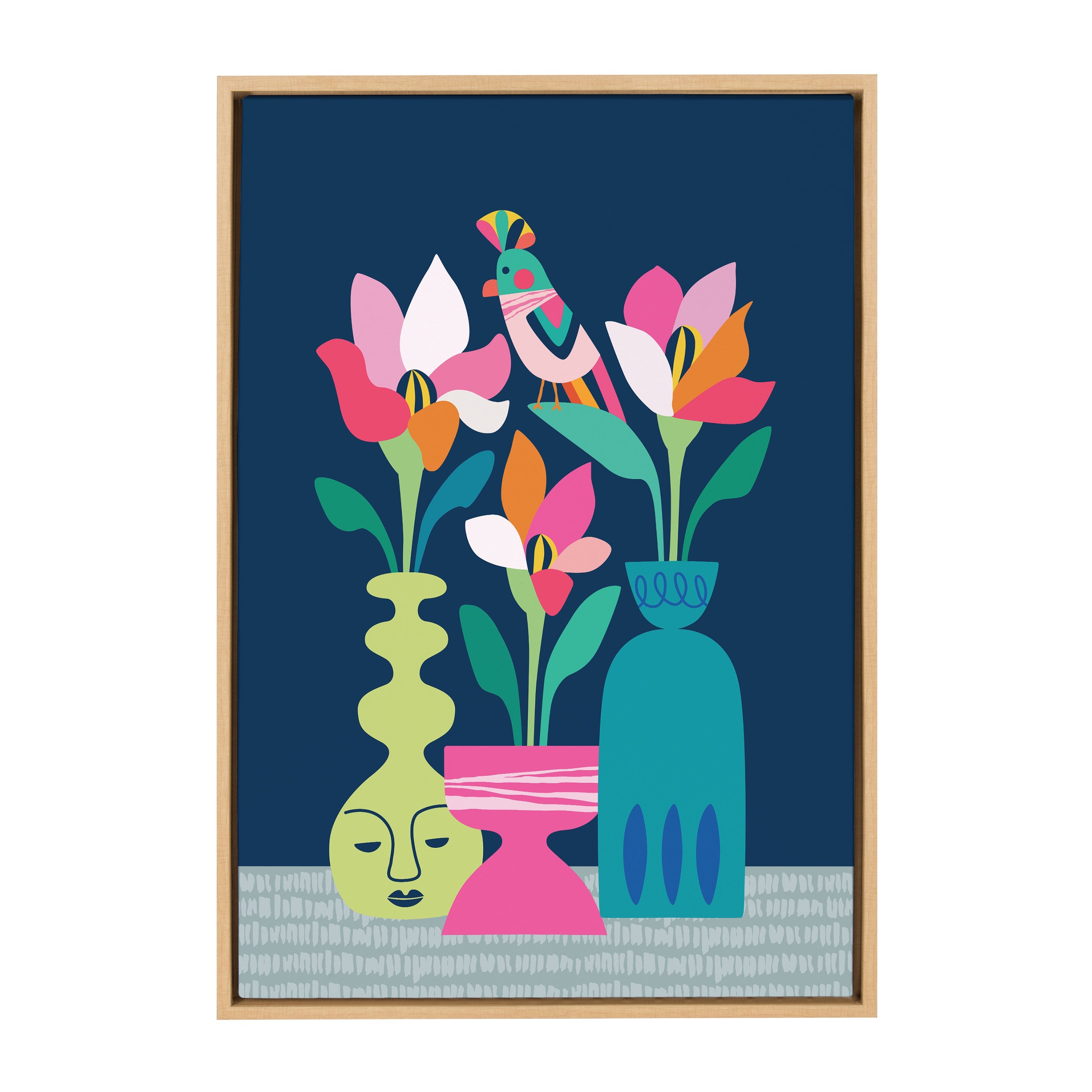 Sylvie Mid Century Modern Magnolias Framed Canvas by Rachel Lee of My Dream Wall