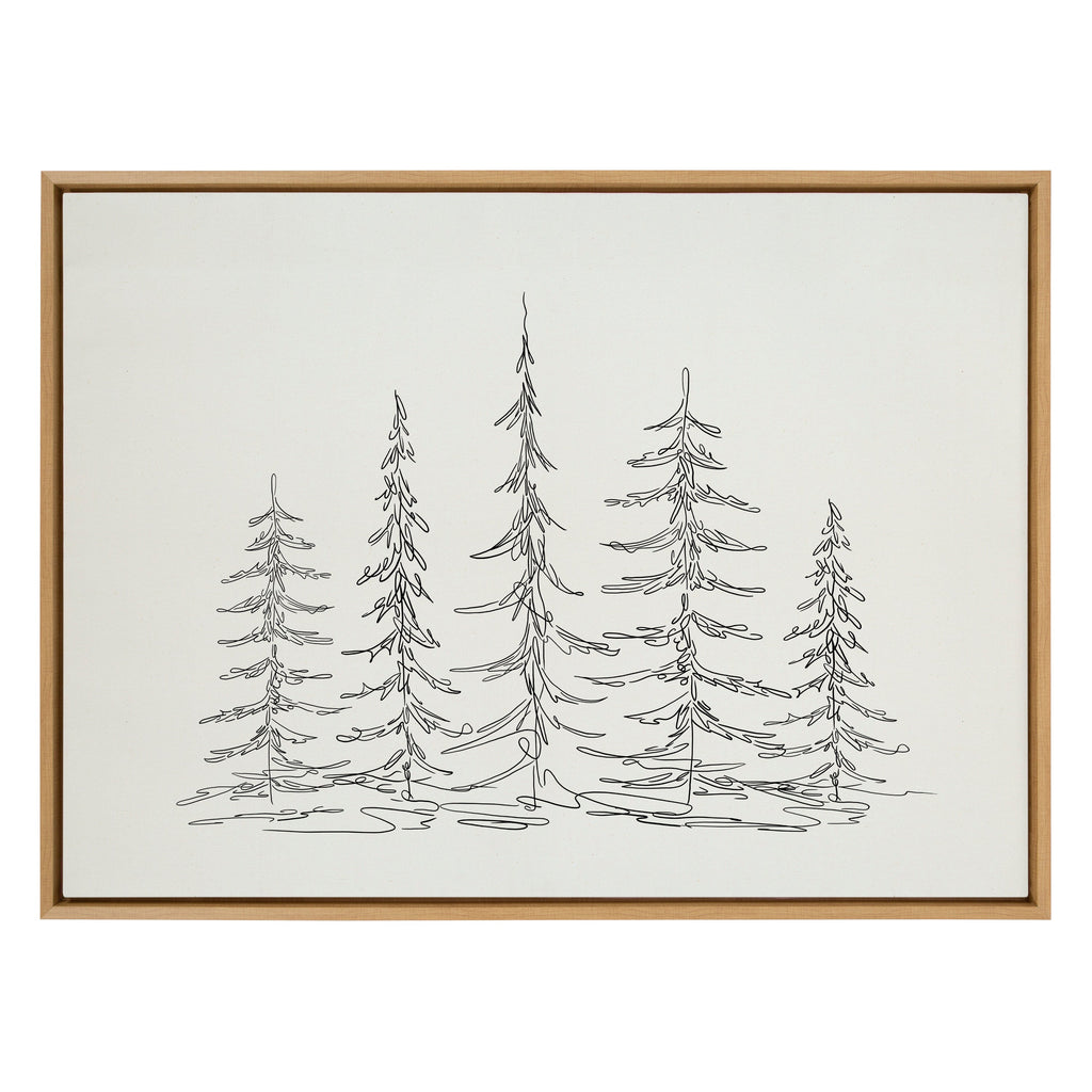 Sylvie Minimalist Evergreen Trees Sketch Framed Canvas by The Creative Bunch Studio