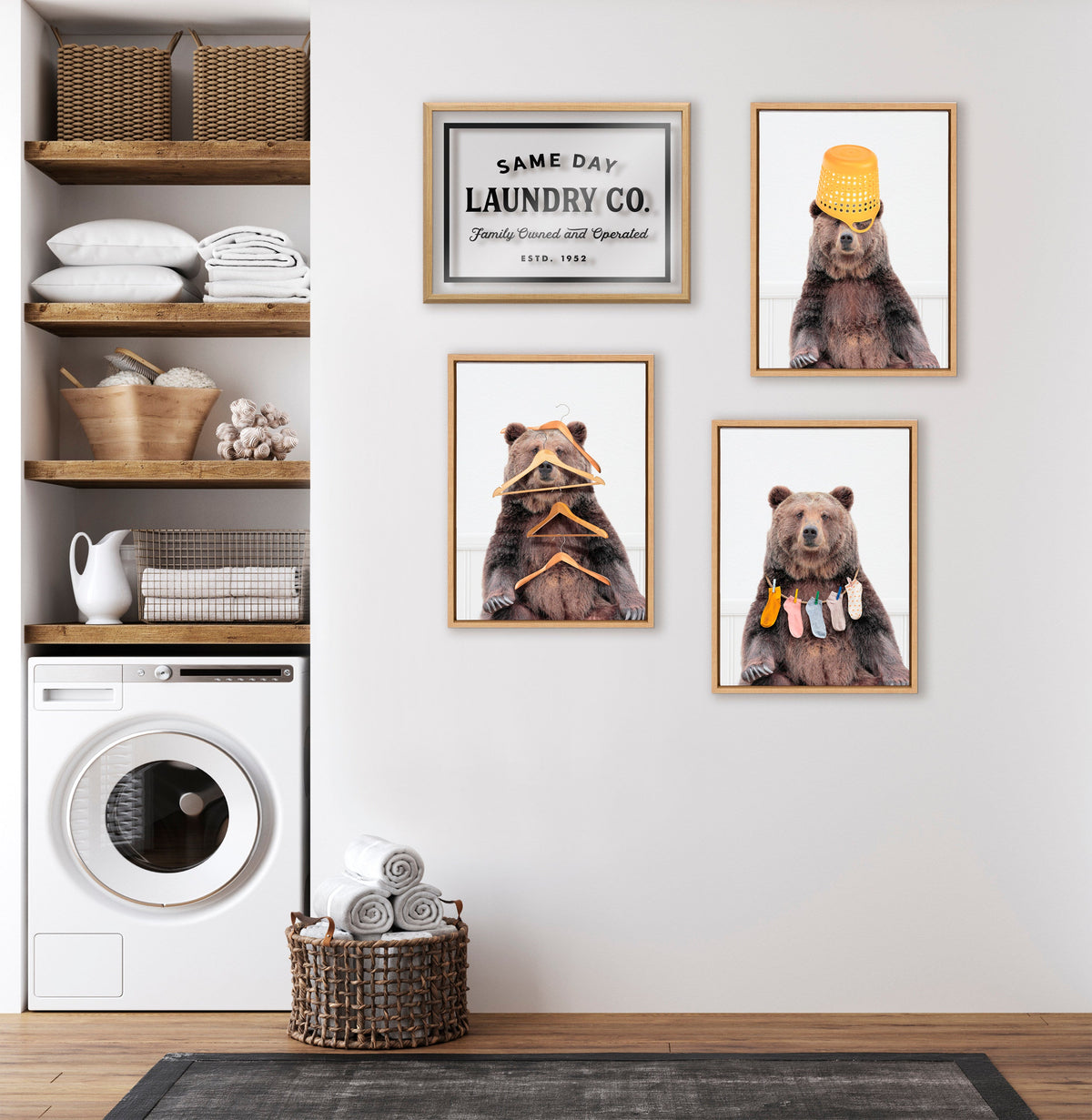 Sylvie Basket Case Bear Framed Canvas by Amy Peterson Art Studio