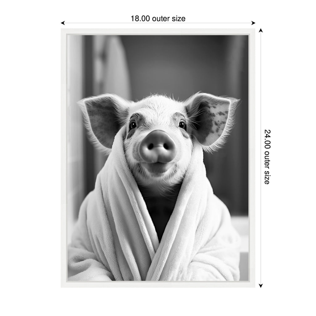 Sylvie Pig Bathroom Art Towel Robe Black and White Framed Canvas by The Creative Bunch Studio