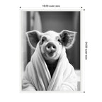 Sylvie Pig Bathroom Art Towel Robe Black and White Framed Canvas by The Creative Bunch Studio