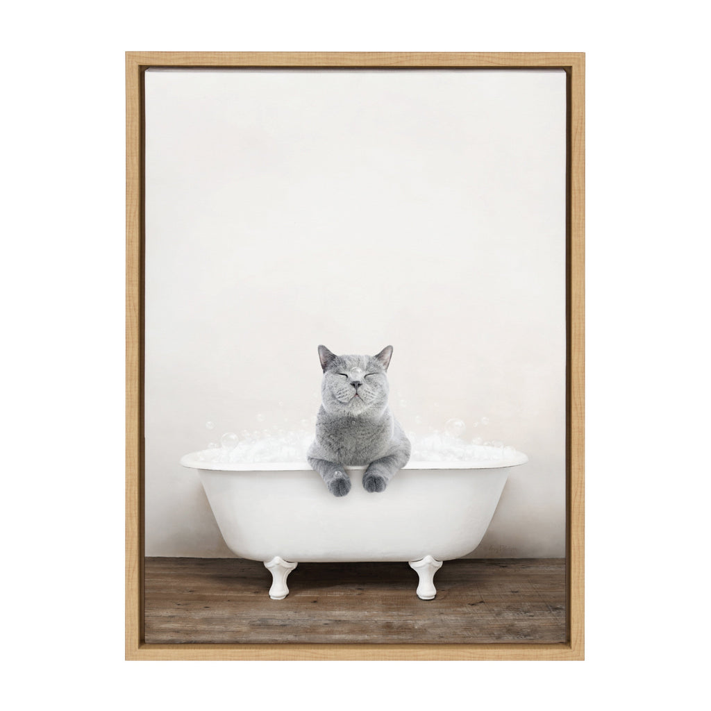 Sylvie Cat in Rustic Bath Framed Canvas by Amy Peterson Art Studio