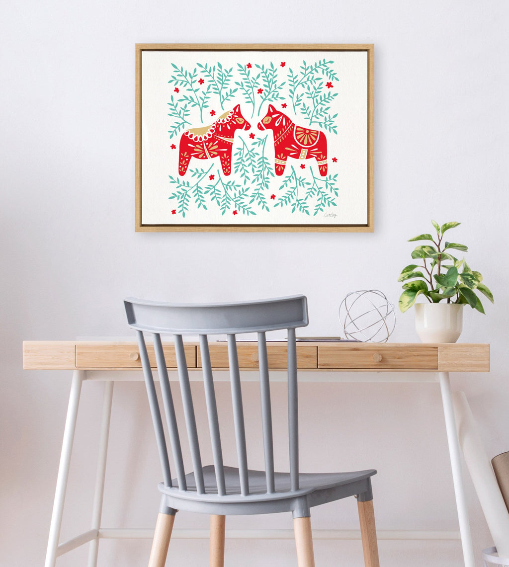Sylvie Swedish Dala Horses Framed Canvas by Cat Coquillette