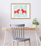 Sylvie Swedish Dala Horses Framed Canvas by Cat Coquillette