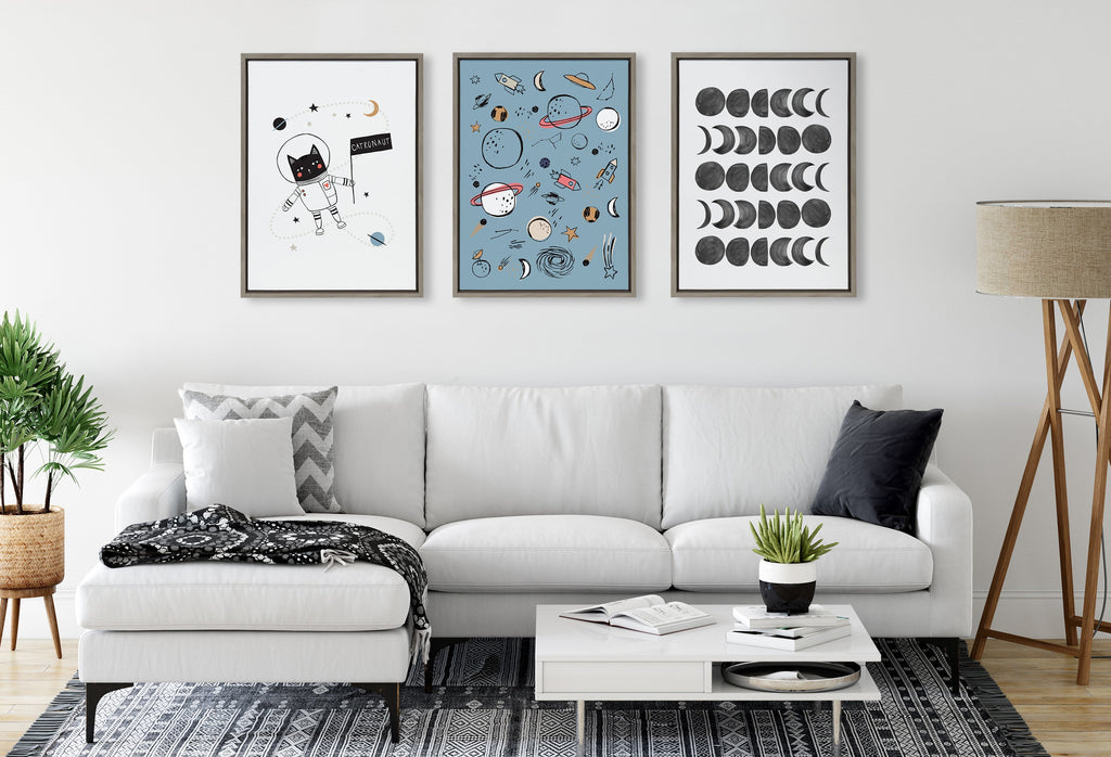 Sylvie 901 Moon Phases Black on White Framed Canvas by Teju Reval of SnazzyHues