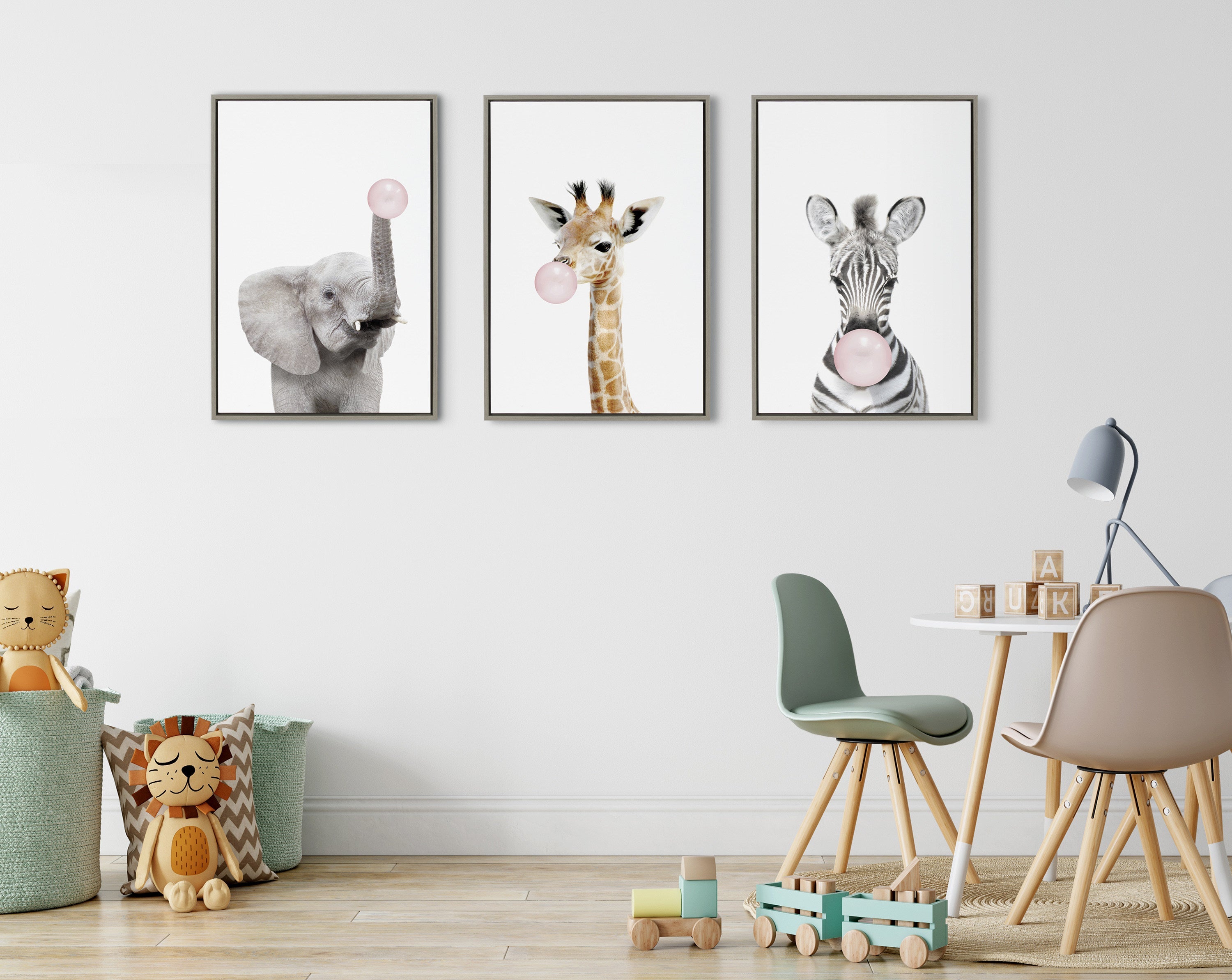 Sylvie Bubble Gum Elephant Framed Canvas by Amy Peterson Art Studio