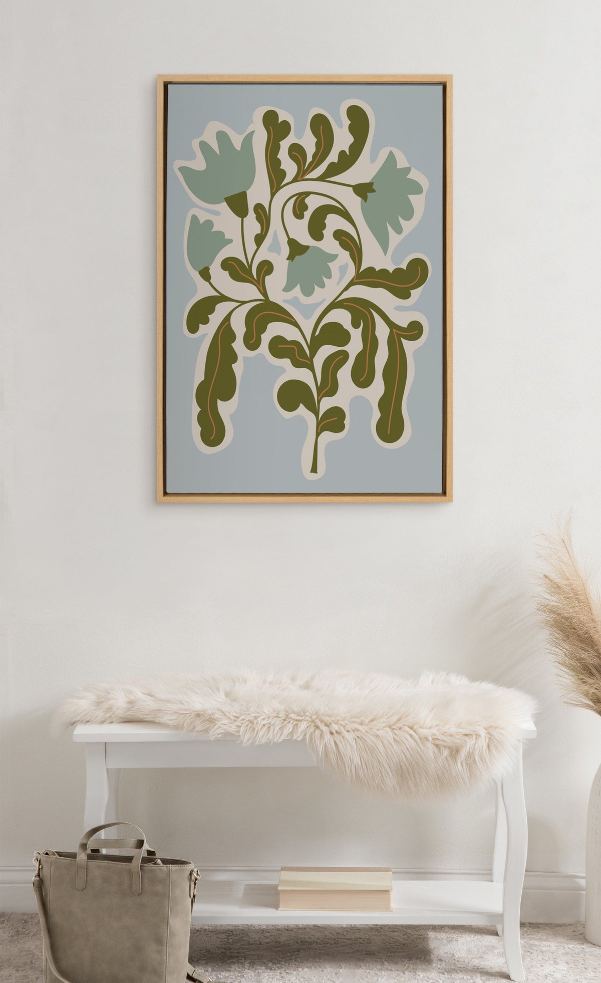 Sylvie Expressive Abstract House Plant Playful Blue Framed Canvas by The Creative Bunch Studio