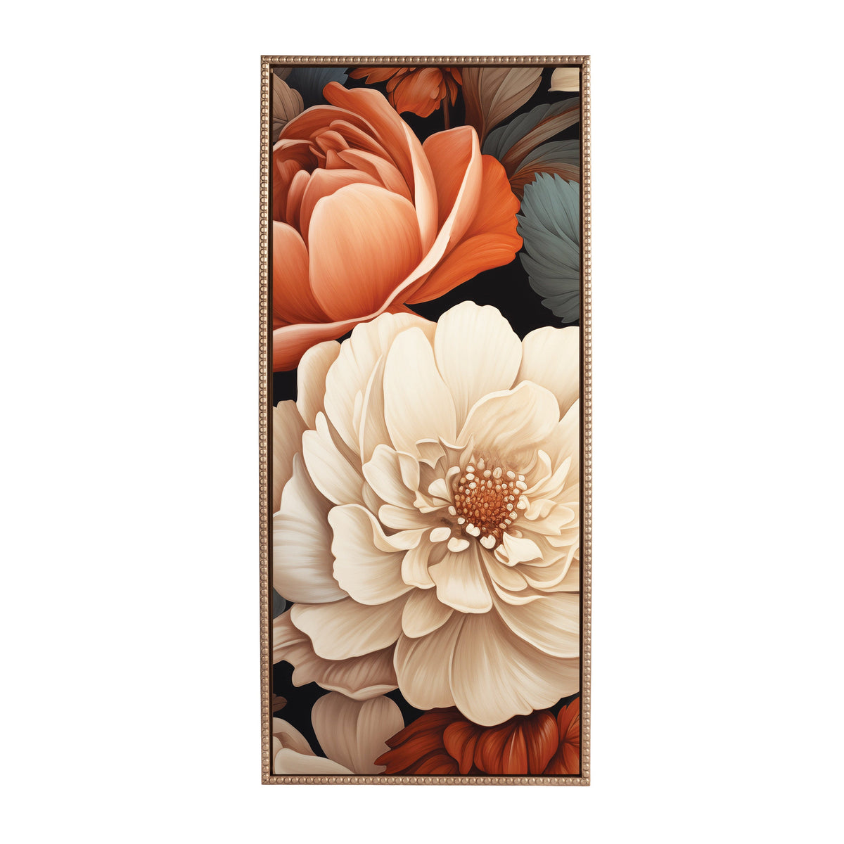 Sylvie Beaded Romantic Ivory and Peach Flora Framed Canvas by The Creative Bunch Studio