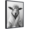 Sylvie Sheep Bathroom Art Towel Robe Black and White Framed Canvas by The Creative Bunch Studio