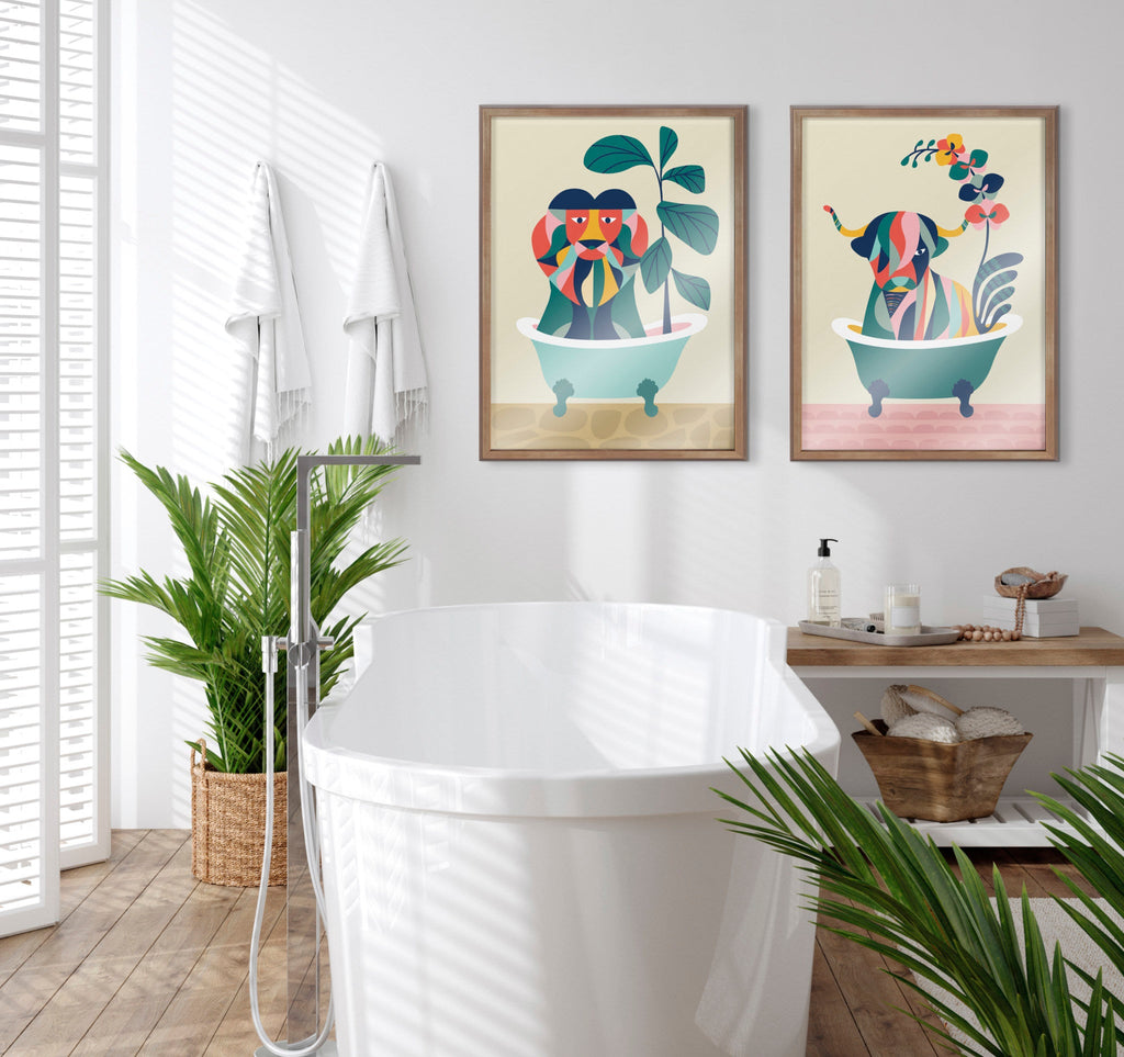 Blake Mid Century Modern Cow in Bathtub Framed Printed Glass by Rachel Lee of My Dream Wall