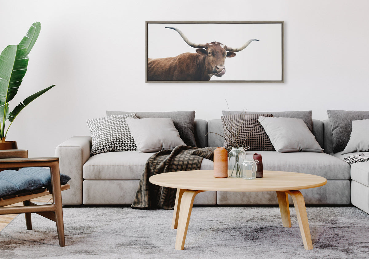 Sylvie Texas Longhorn Cow Lick Framed Canvas by The Creative Bunch Studio