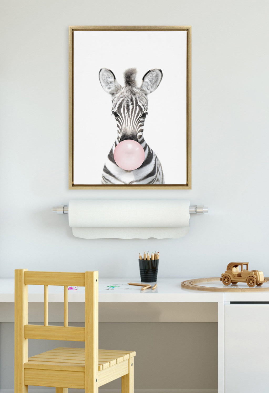 Sylvie Bubble Gum Zebra Framed Canvas by Amy Peterson Art Studio