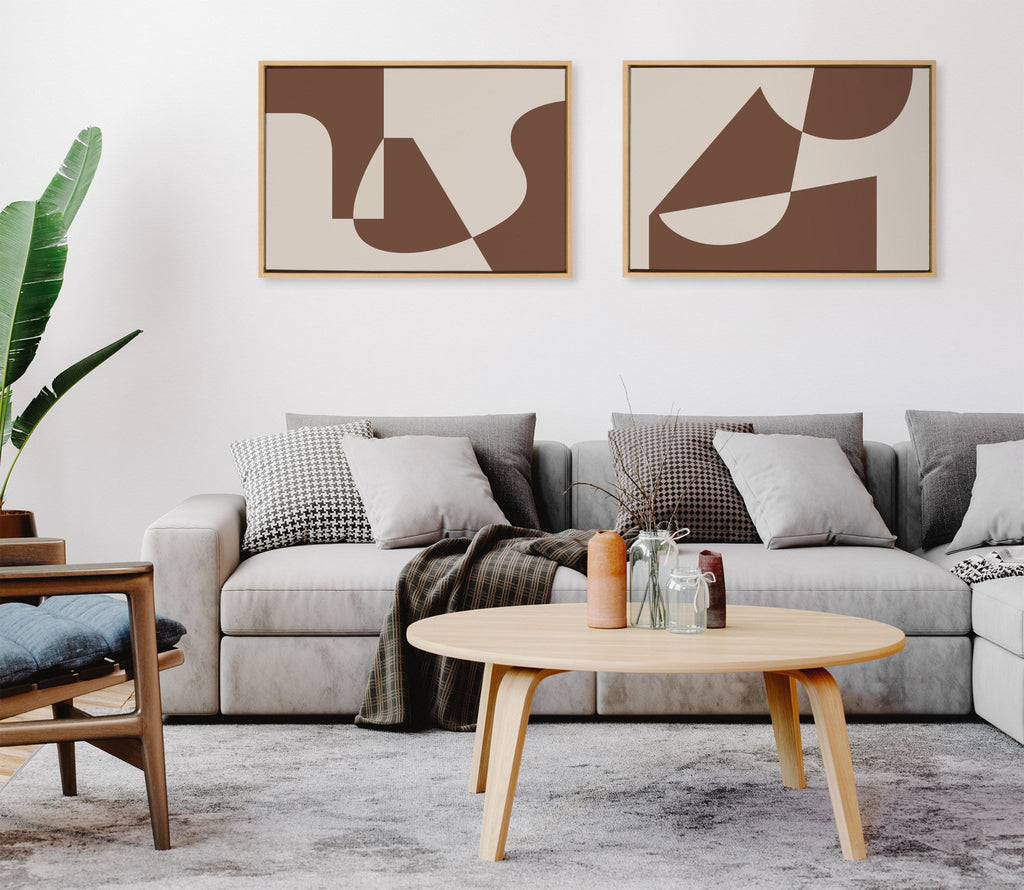 Sylvie Eye Catching Sleek Abstract 5 Brown and Beige Framed Canvas by The Creative Bunch Studio