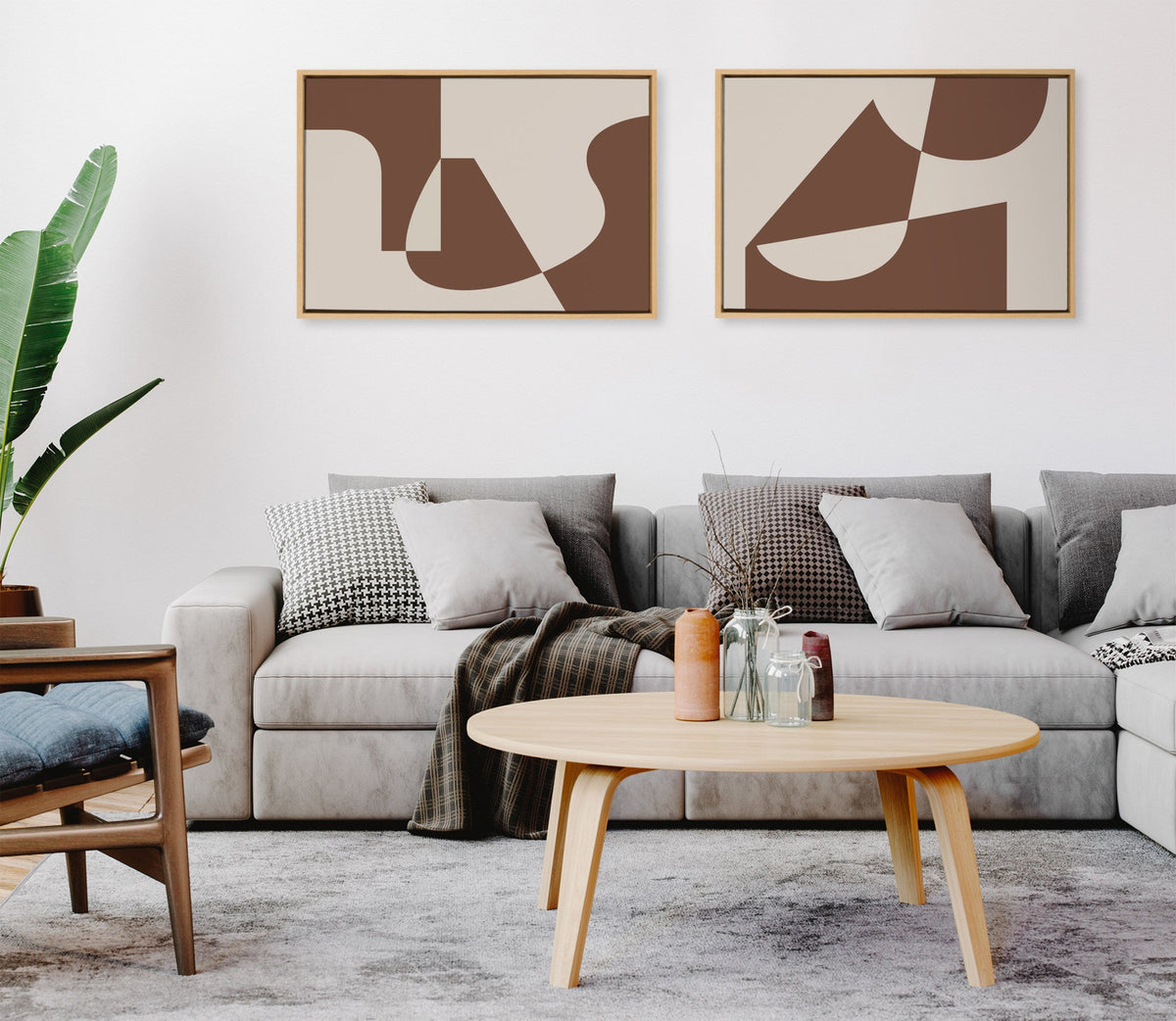 Sylvie Eye Catching Sleek Abstract 5 Brown and Beige Framed Canvas by The Creative Bunch Studio
