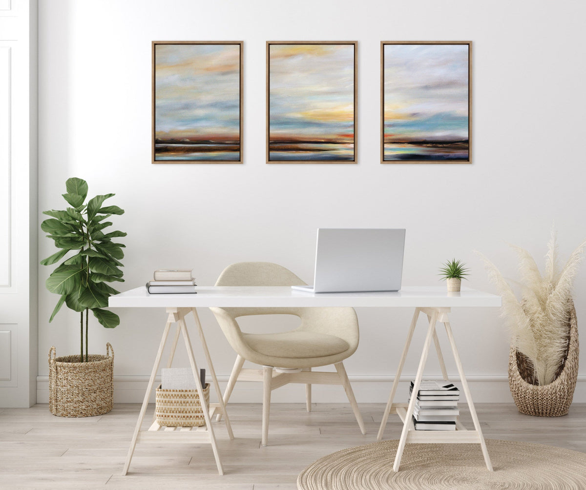 Sylvie Carolina Sunset Triptych Framed Canvas Art Set by Mary Sparrow