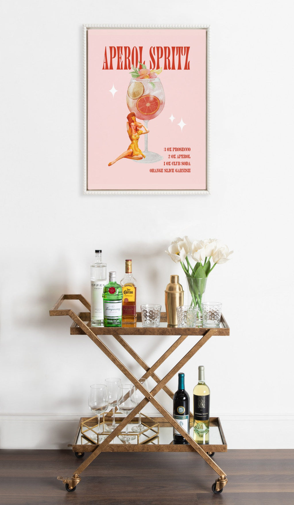 Sylvie Beaded Aperol Spritz Pinup Framed Canvas by Alli Standefer