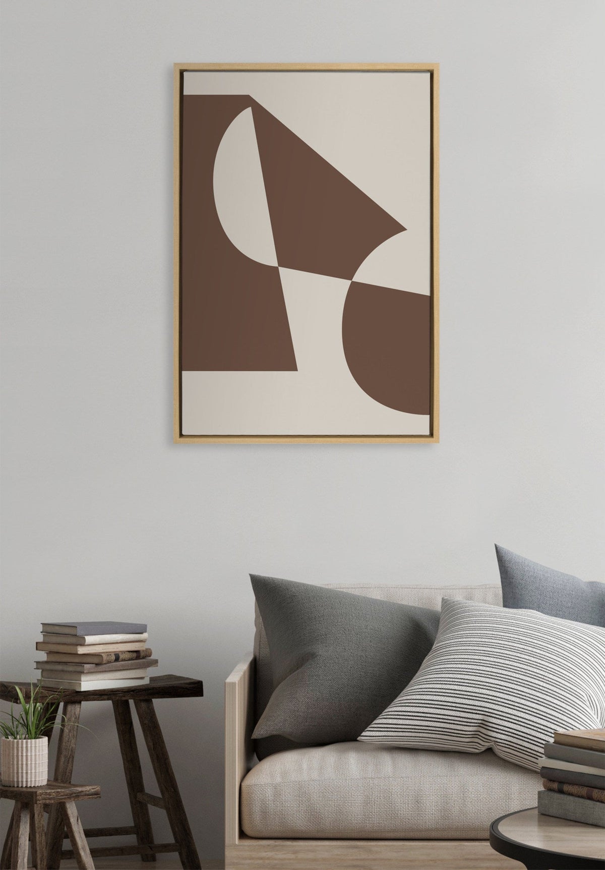 Sylvie Eye Catching Sleek Abstract 5 Brown and Beige Framed Canvas by The Creative Bunch Studio