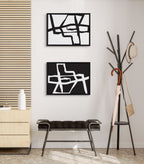 Sylvie Bold Sophisticated Abstract Black and White Stroke Framed Canvas Art Set by The Creative Bunch Studio