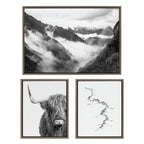 Sylvie BW Highland Cow No. 1 , Mountains, and Inca Trail Black and White Framed Canvas by Various Artists
