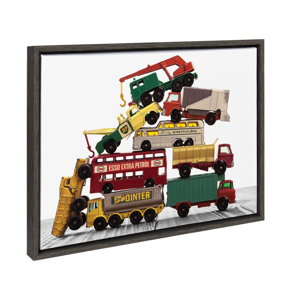 Sylvie Vintage Stacked Matchbox Work Vehicles Pile Framed Canvas by Saint and Sailor Studios