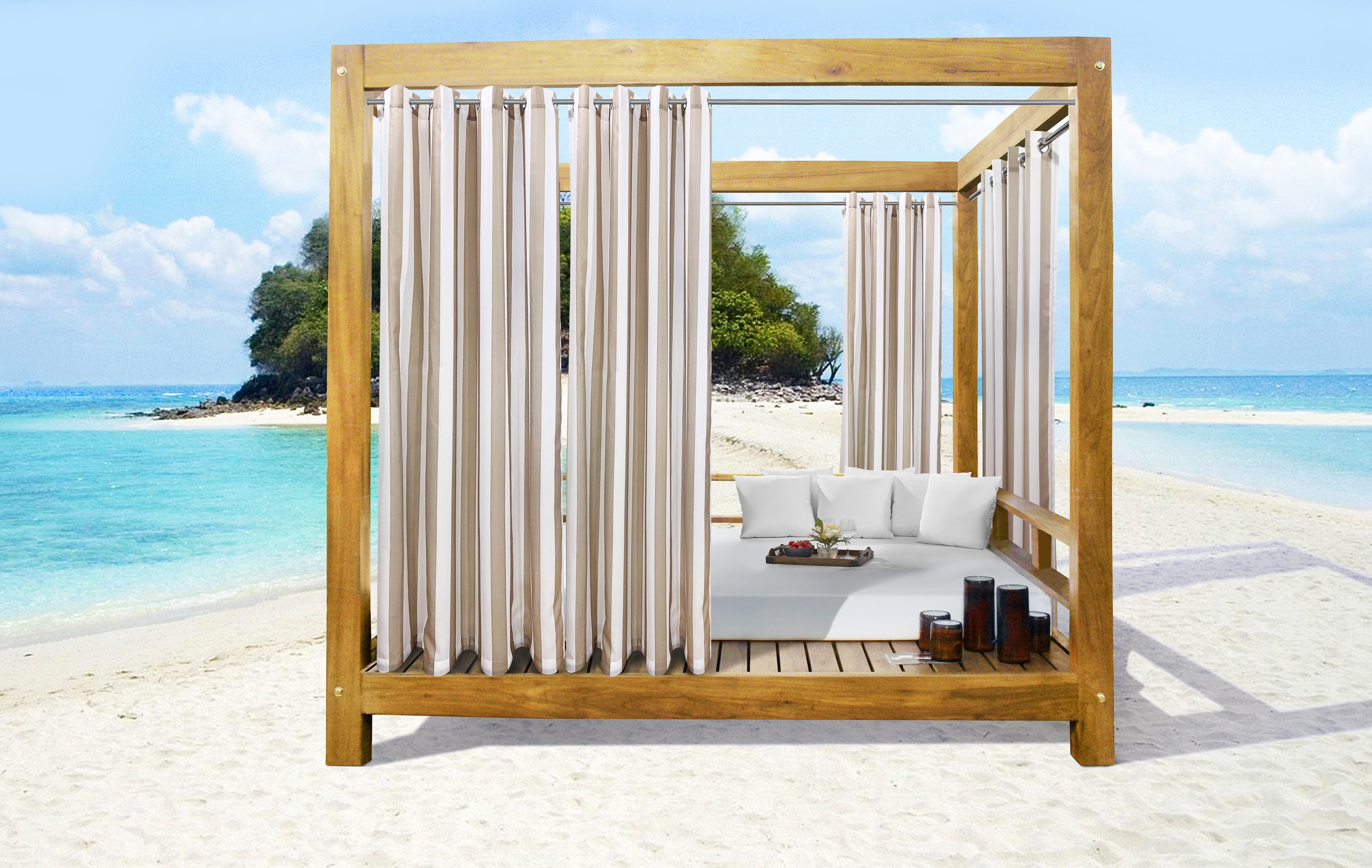 Seascapes Stripe Grommet Panel Pair each 50 x 96 in Linen