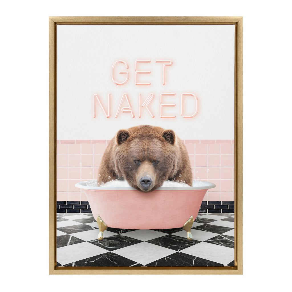 Sylvie Big Bear Retro Neon Sign Bath Framed Canvas by Amy Peterson